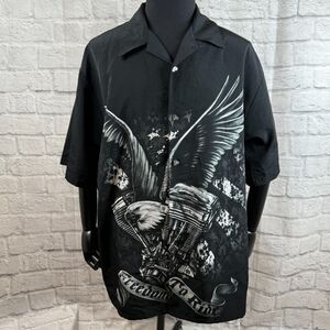 Dragonfly Clothing Freedom To Ride Mens 2XL Eagle Motorcycle Engine Button-Up